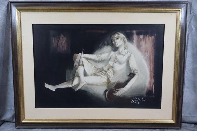 "Violinista" Jorge Luis Alio (Argentina, B. 1967): Painting by Argentinian Jorge Luis Alio titled "Violinista", technique and medium unknown. Dimensions: H:29in L:39in