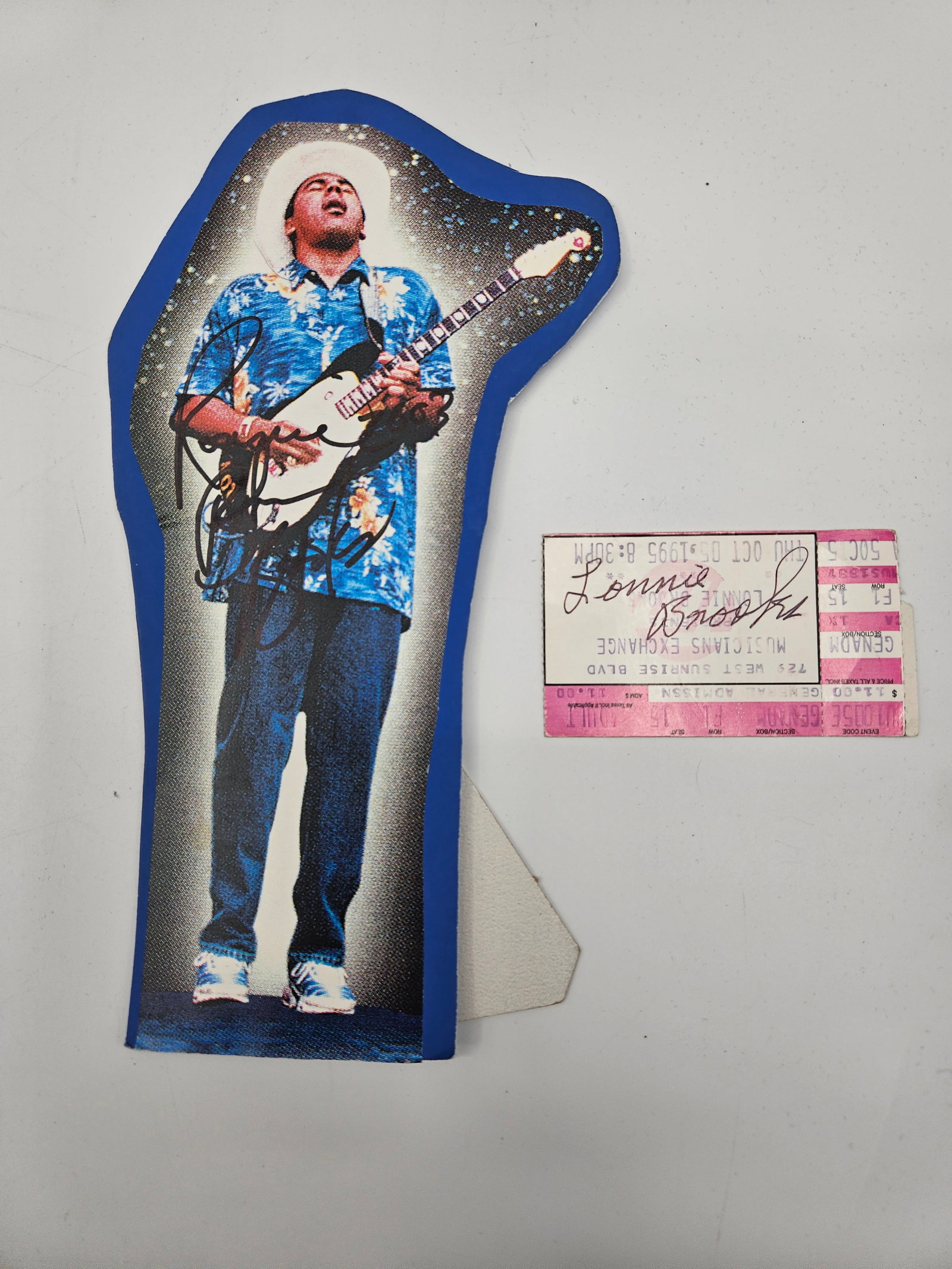 Lonnie Brooks Signed Ticket Stub and Ronnie Baker Brooks Cutout (1 of 2)