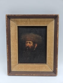 Portrait of a Man with Fur Hat, Oil on Board