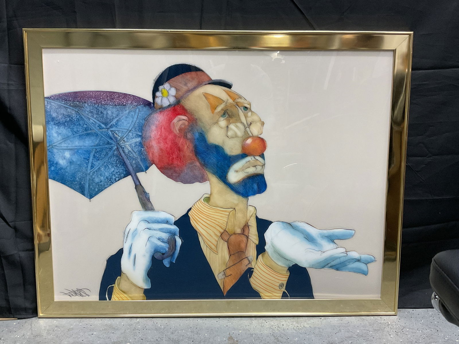 Tim Kotate Signed Clown Artwork with Umbrella (1 of 4)