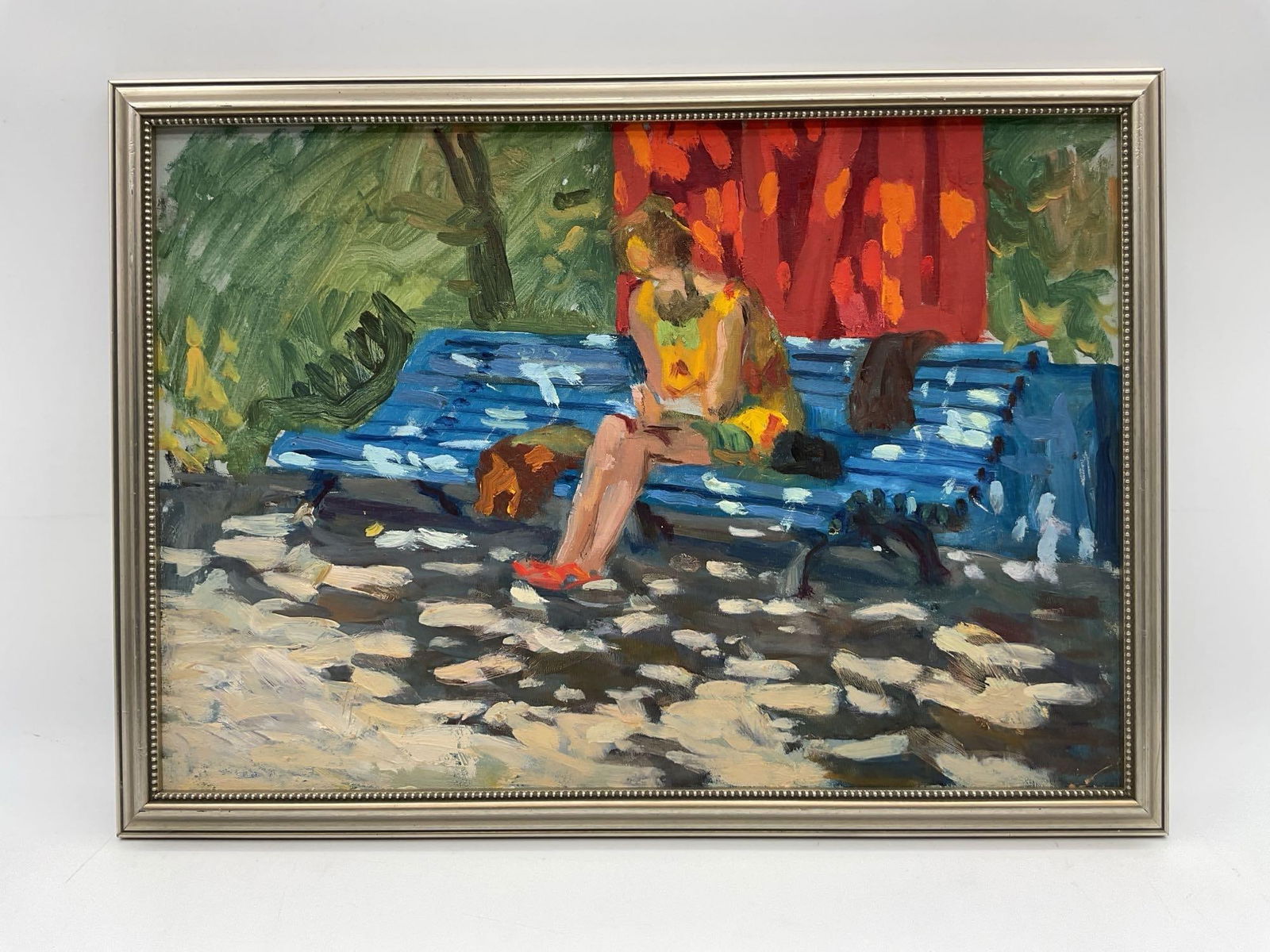 Impressionist Style Painting of Woman on Bench (1 of 2)