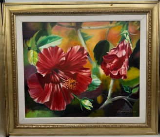 Hibiscus Still Life by Pamela Jekel (American, b.1948) Oil on Canvas
