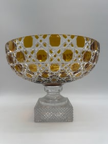 Amber Cut to Clear Crystal Compote