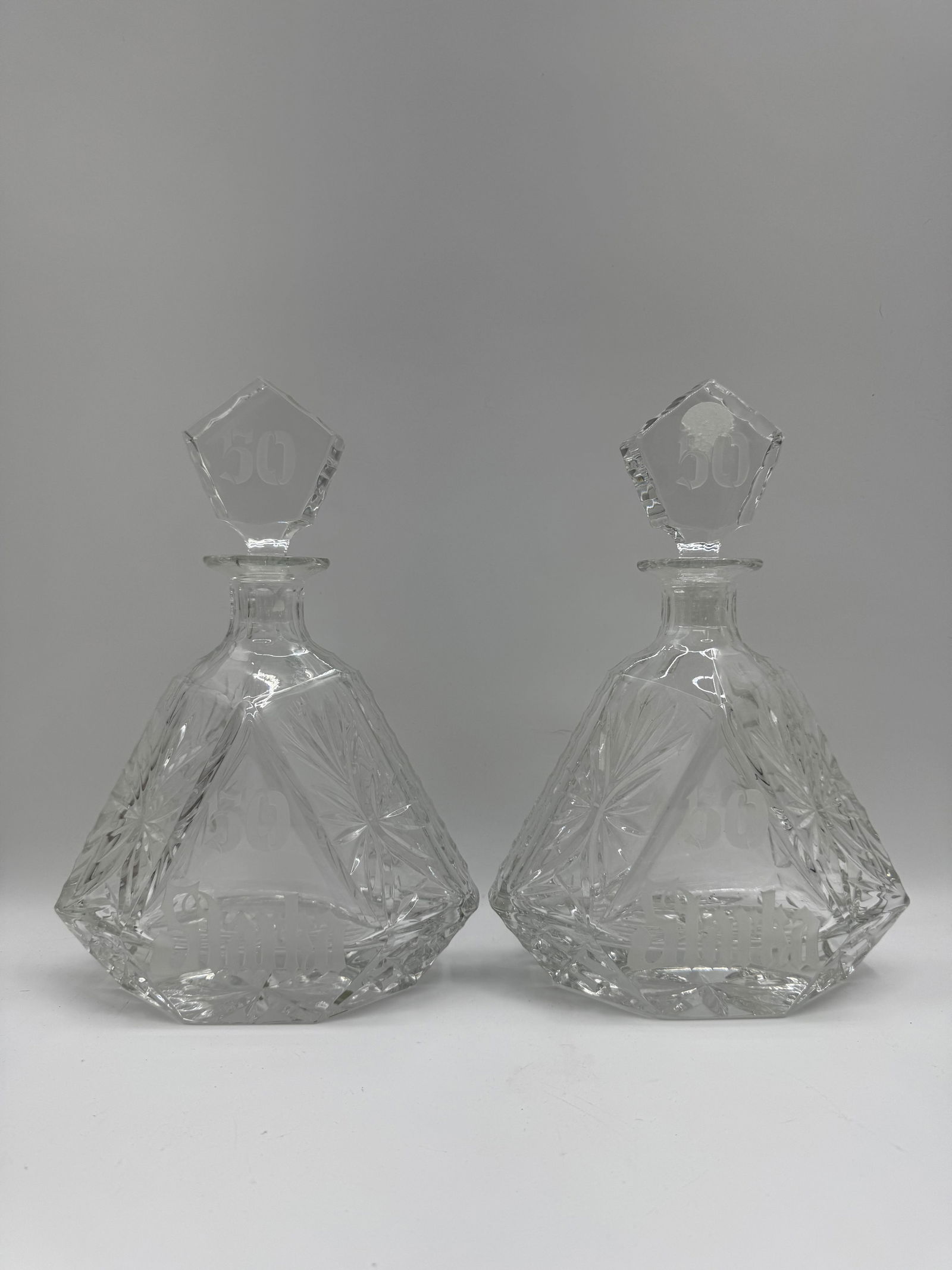 Pair of Etched Crystal Decanters (1 of 3)