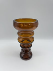 Vintage Amber Glass Vase with Ribbed Design