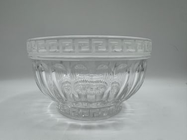 Clear Glass Bowl with Greek Key Design