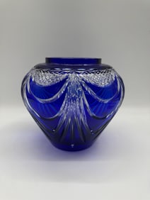 Cut Crystal Cobalt Blue Vase