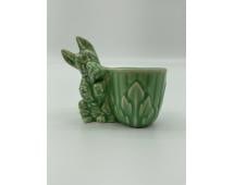 Green Glazed Bunny Planter