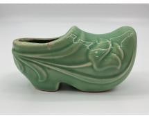 Green Ceramic Dutch Shoe Planter with Lily Motif