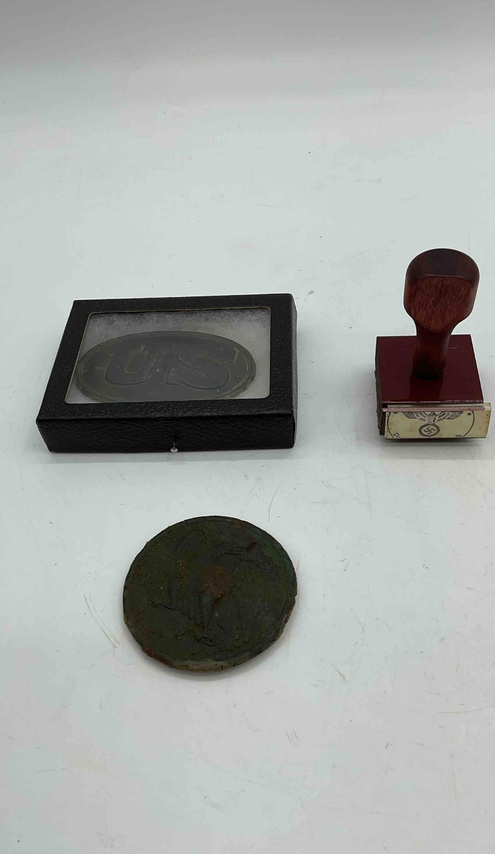 Civil War U.S. Eagle Breast Plate, WWII German Third Reich Waffen Hand Stamp, US Belt Plate: Civil War U.S. Eagle Breast Plate, WWII German Third Reich Waffen Hand Stamp, US Belt Plate