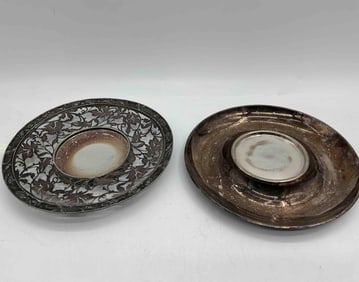 Pair of Vintage Alvin Silverplate Dishes – One Plain, One Floral Repoussé