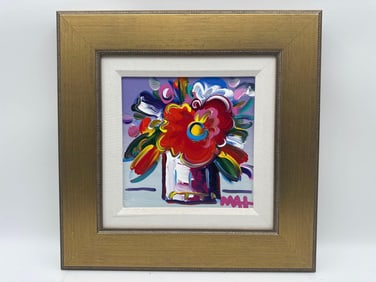 "Vase of Flowers" by Peter Max (German/American, b.1937) Acrylic on Canvas