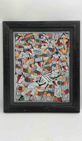 "Fruit in White Baskets" by Momo (American, b.1974) Acrylic on Canvas with Paperwork