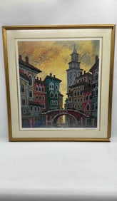"Venice Yellow Sunset" by Anatole Krasnyansky (Ukraine, 1930-2023) Seriolithograph