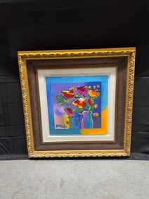 "Vase of Flowers" by Peter Max(German/American, b.1937)  Mixed Media