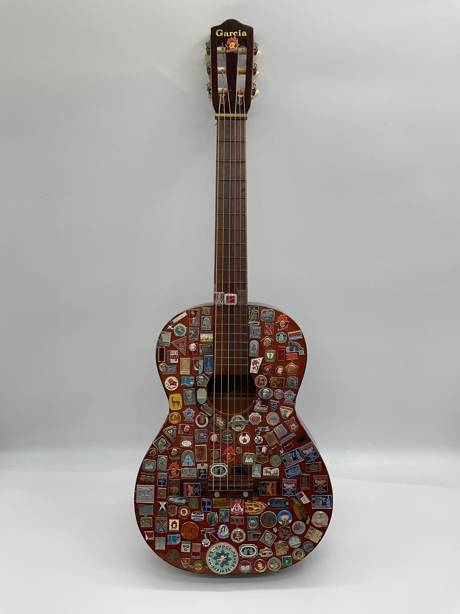 Acoustic Guitar Artwork by Sergay Sherov with Soviet-Era Pins and Badges (1 of 5)