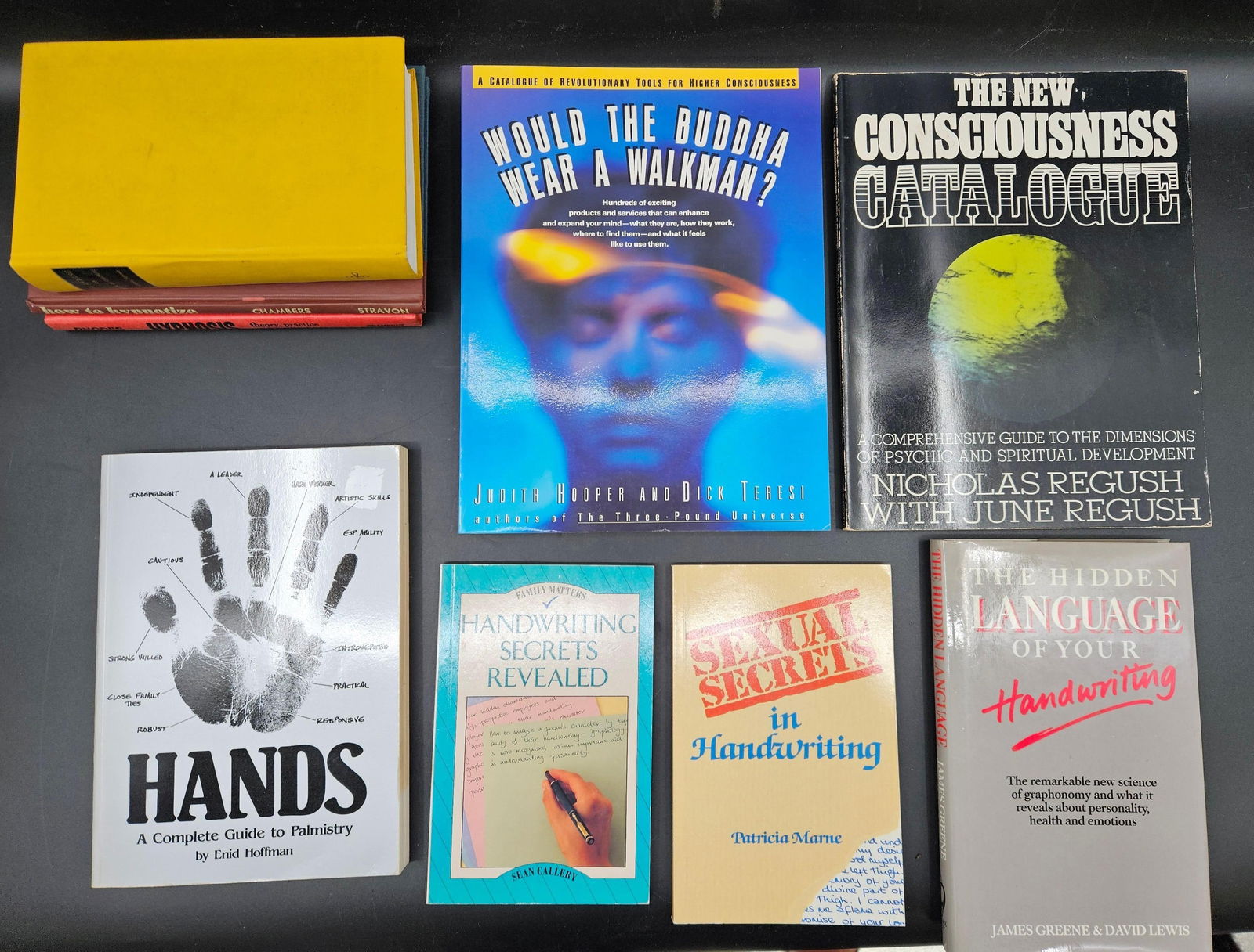 Books on Palmistry Handwriting and Spiritual Development: Includes titles by Enid Hoffman, Sean Callery, Patricia Marne, James Greene, David Lewis, Judith Hooper, Dick Teresi, and Nicholas Regush. Topics cover palmistry, handwriting analysis, psychic growth,