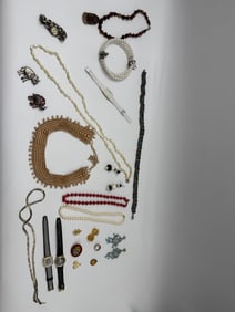 Costume Jewelry Assortment: Necklaces, Bracelets, Earrings, Pins, Watches