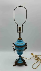 Antique Blue Porcelain and Brass Table Lamp