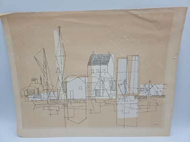 Howell, Abstract Coastal Scene, Ink on Paper, 1962