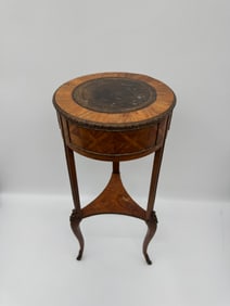 Antique French Marquetry Side Table with Brass Gallery