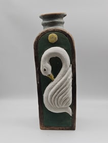 Vintage Studio Pottery Vase with Swan Relief