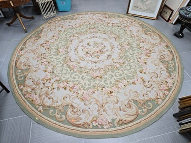 Large Round Aubusson-Style Rug