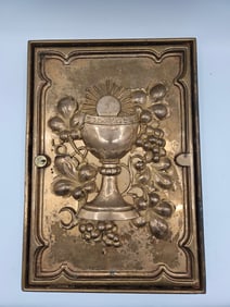 Antique Brass Tabernacle Door with Chalice and Host Relief