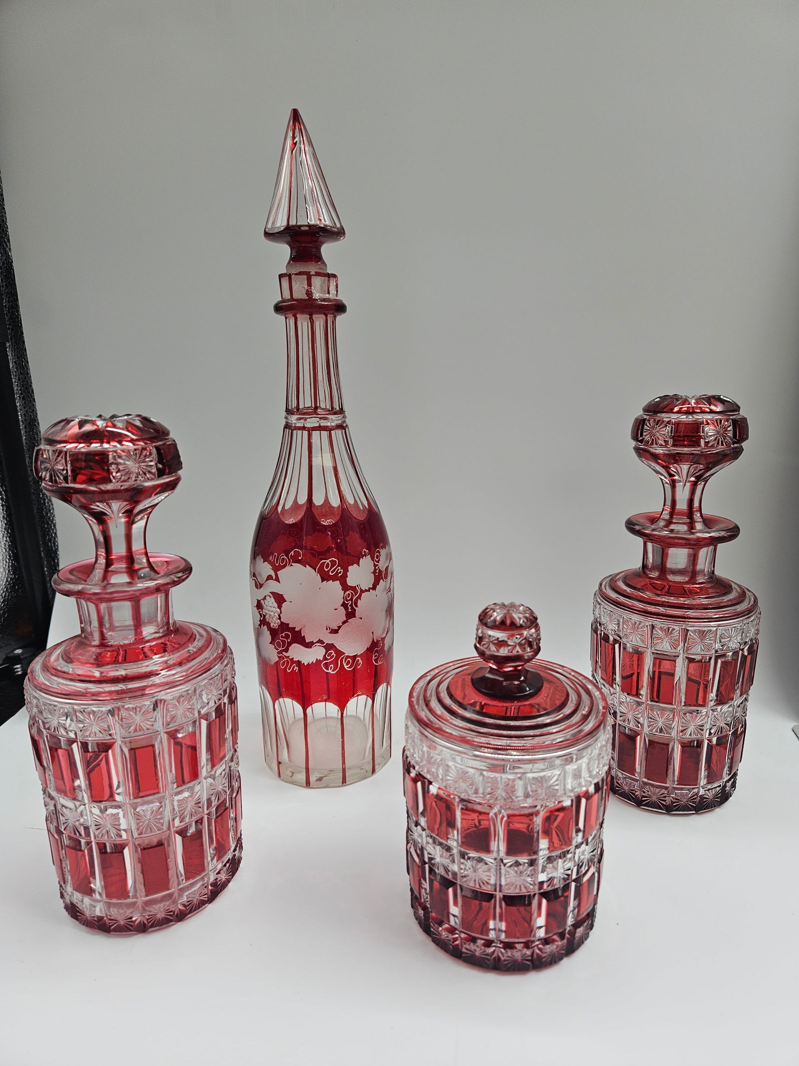 Bohemian Ruby Cut to Clear Decanter Set (1 of 11)