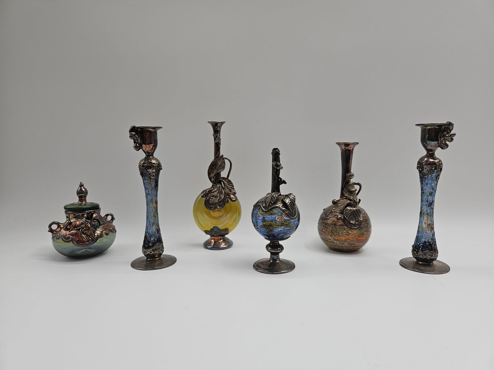 Middle Eastern Style Inlaid Vases, Jars, and Candlestick Holders – 6 Pieces (1 of 15)