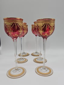 Set of Six Moser Cranberry Wine Glasses