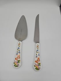 Aynsley Cake Knife and Server Set, Floral Handles