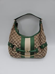 Gucci GG Canvas Hobo Bag with Green Stripe