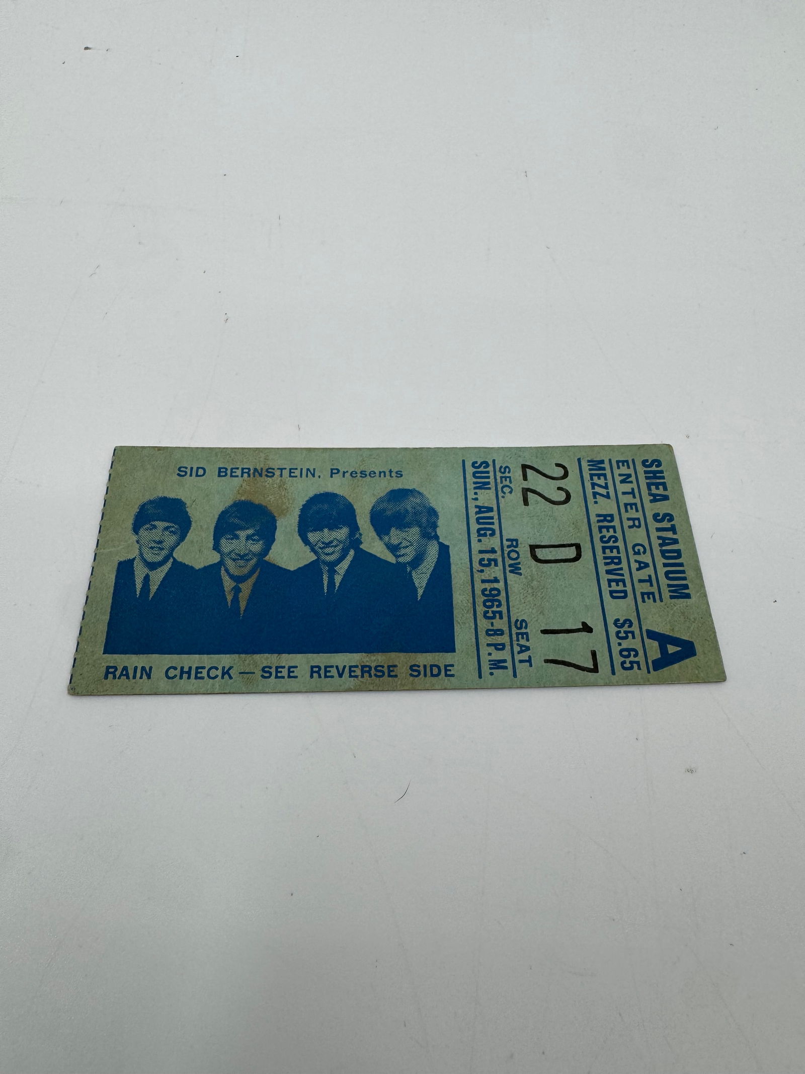 The Beatles Shea Stadium Concert Ticket, August 15, 1965 (1 of 2)