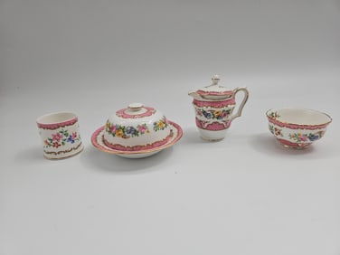 Staffordshire Pink Floral Porcelain Tea Set (4 Pieces)