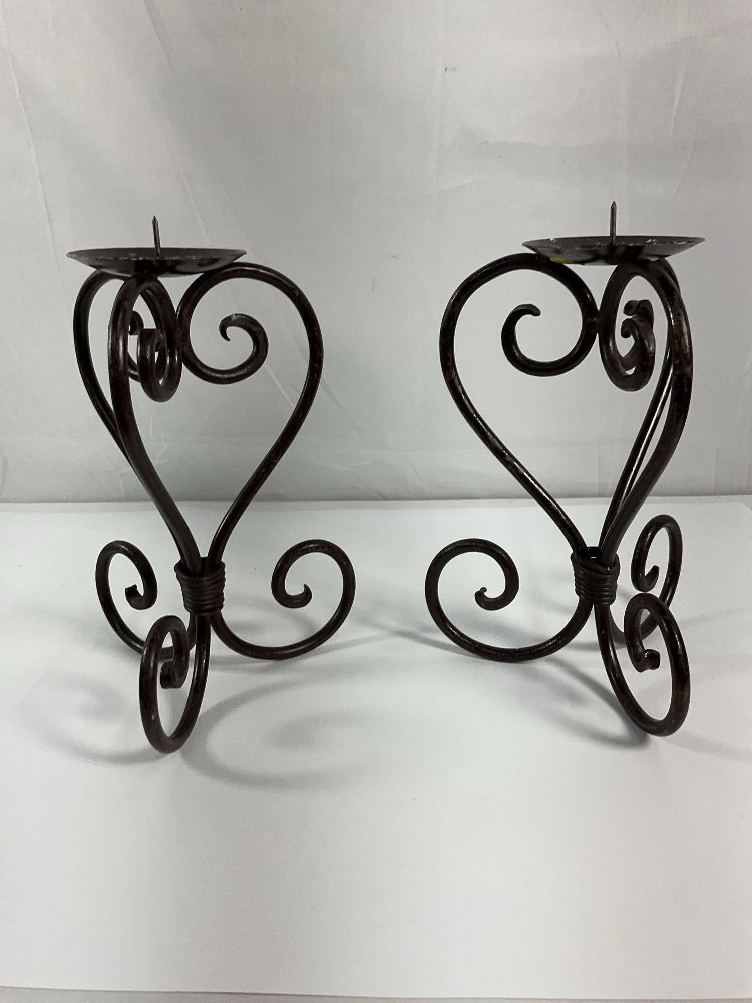 Pair of Wrought Iron Scroll Candle Holders (1 of 2)