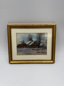 Framed Winter Landscape Painting, Signed Clark Hulings