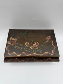 Hand-Painted Wooden Box with Floral Design