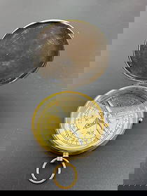 Vintage Stanley London 1915 Brass Compass: This is a brass pocket compass marked "Stanley London 1915", featuring a hinged lid and a decorative star compass rose. Stanley London is known for producing high-quality reproduction naviga