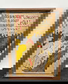 Henri de Toulouse-Lautrec "Moulin Rouge: La Goulue" Framed Print: Framed art print of "Moulin Rouge: La Goulue" by Henri de Toulouse-Lautrec. Dimensions: H14in x L10in. The print depicts a scene from the Moulin Rouge with figures in the foreground and the