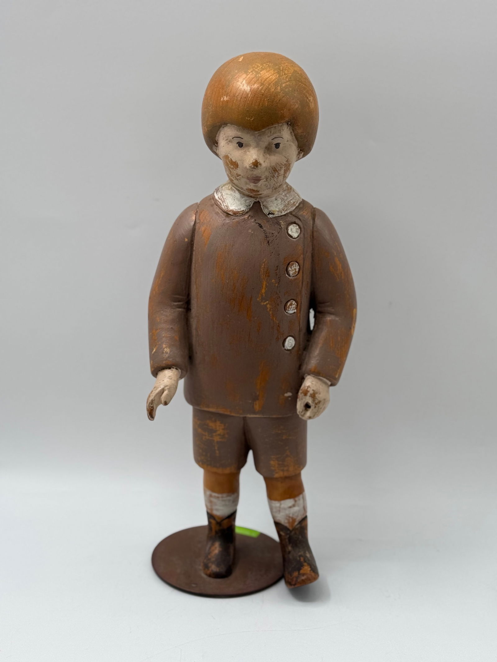 American Paint-Decorated Pine Sculpture of a Blond Haired Boy, Circa 1920 (1 of 3)