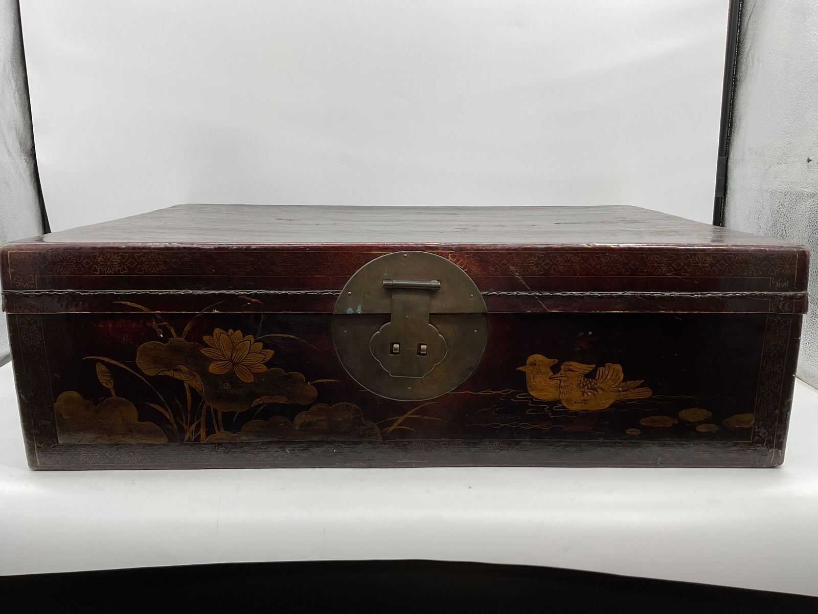 Antique Chinese Lacquered Trunk with Floral and Bird Decoration (1 of 5)