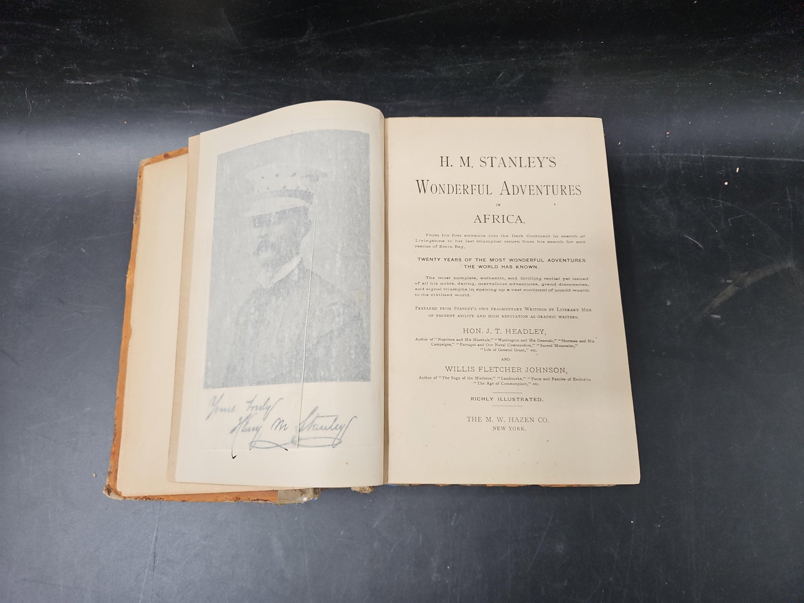 H. M. Stanley’s Wonderful Adventures in Africa: Antique volume H. M. Stanley’s Wonderful Adventures in Africa, published by The M. W. Hazen Co., New York. This richly illustrated edition recounts twenty years of explorations by Henry M. 