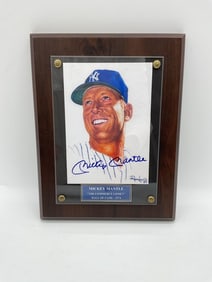 Mickey Mantle Signed Portrait Plaque by Ron Lewis (1989)
