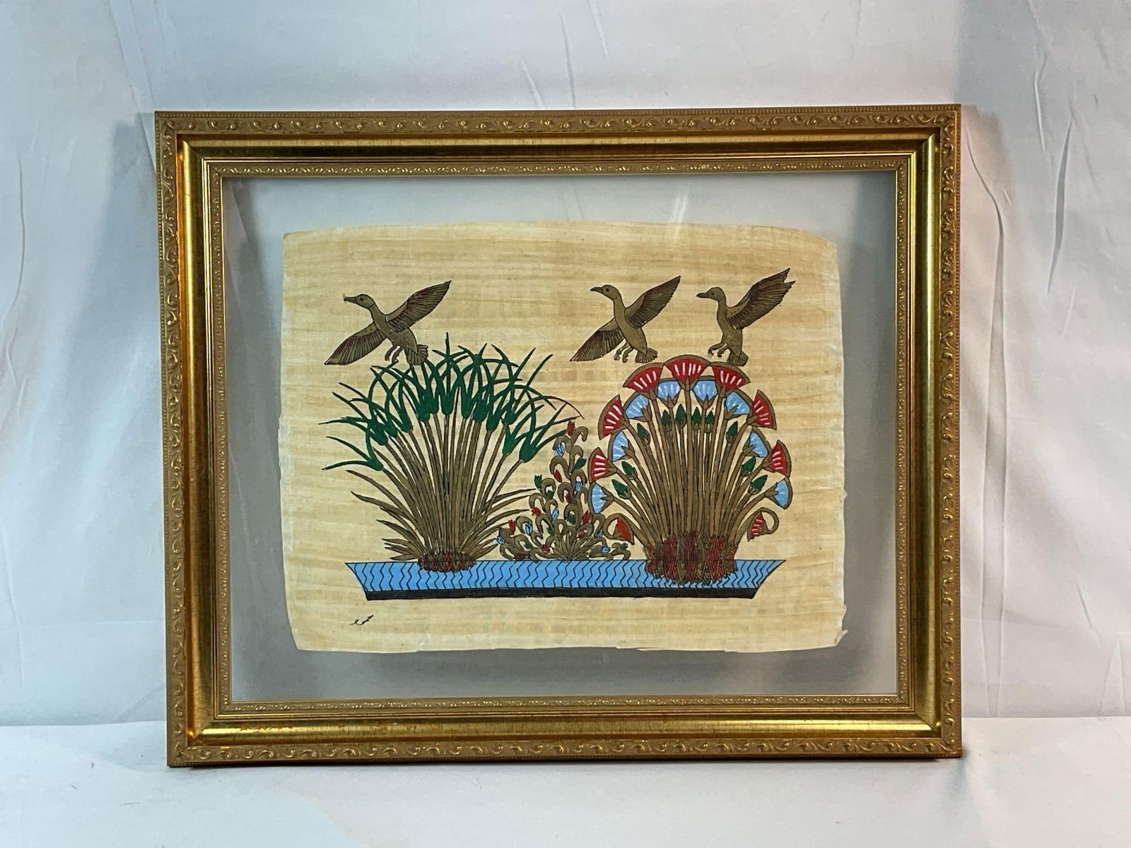 Egyptian Art on Papyrus Flying Geese (1 of 3)