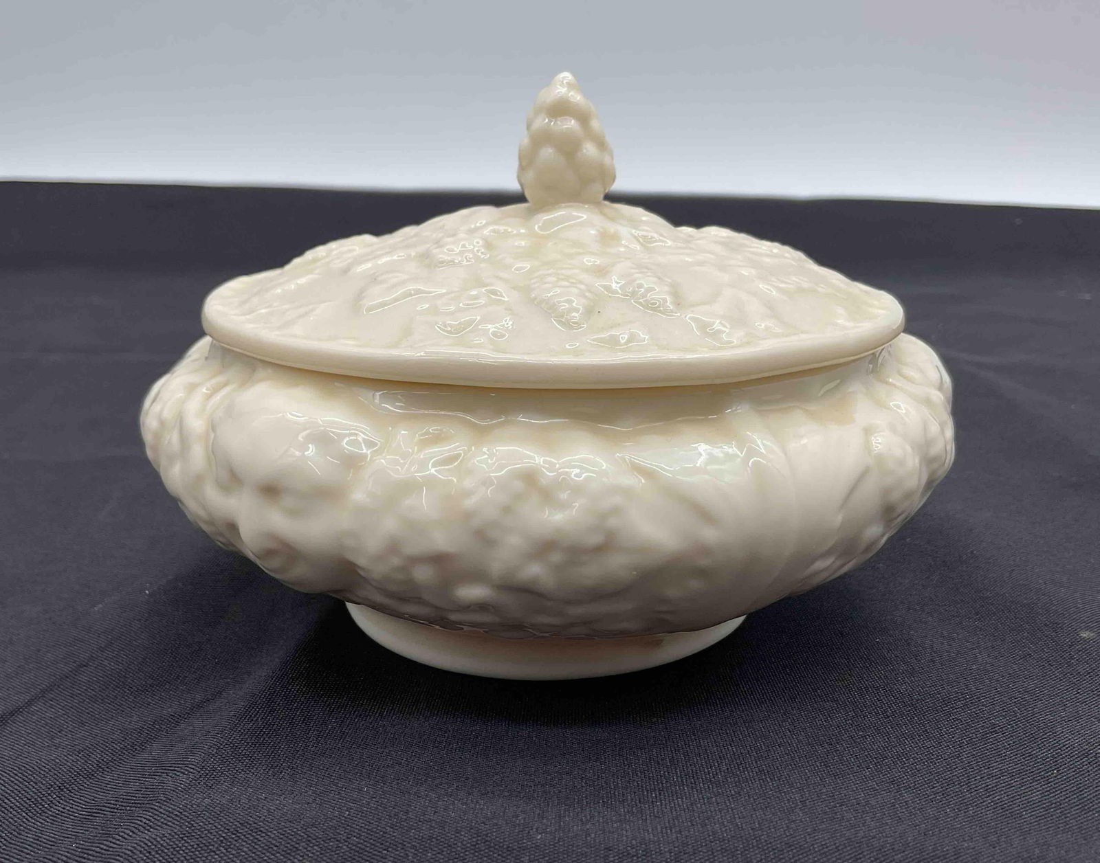 White  Belleek Parian China from Ireland - Ceramic Lidded Dish with Grape Finial (1 of 5)