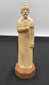 Antique Carved Figure of a Gentleman in Robes on Wooden Base