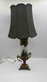 Antique 1920's Green Glass Table Lamp