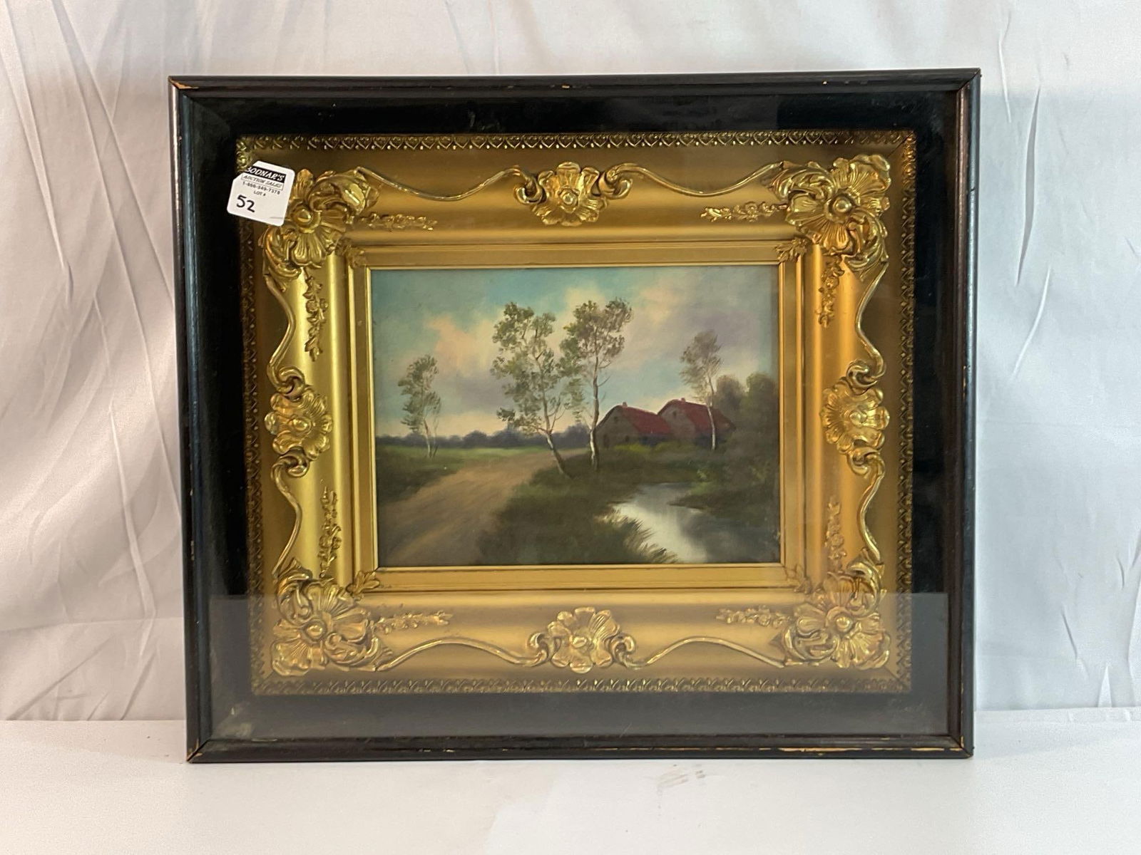 Antique-Style Landscape Oil Painting in Gilded Frame and Shadow Box Display (1 of 3)