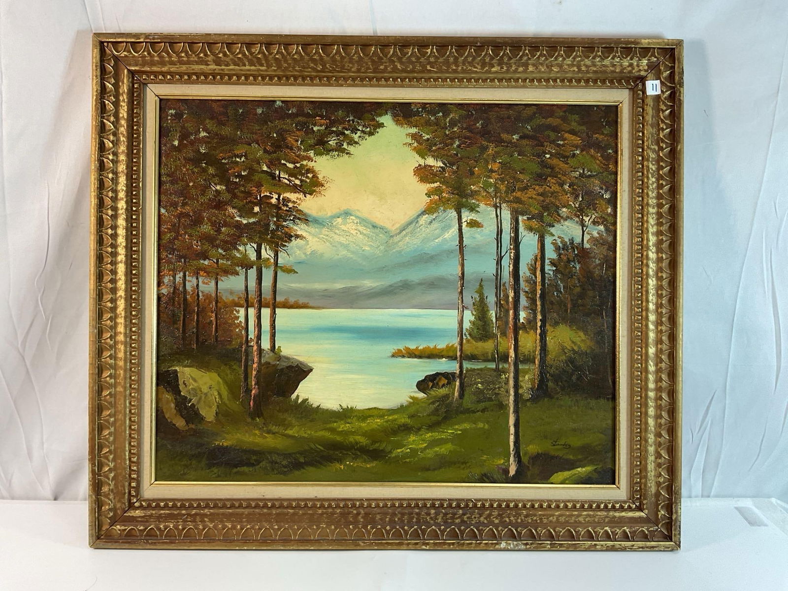 Vintage Mountain Landscape Oil Painting in Ornate Gold Frame (1 of 3)